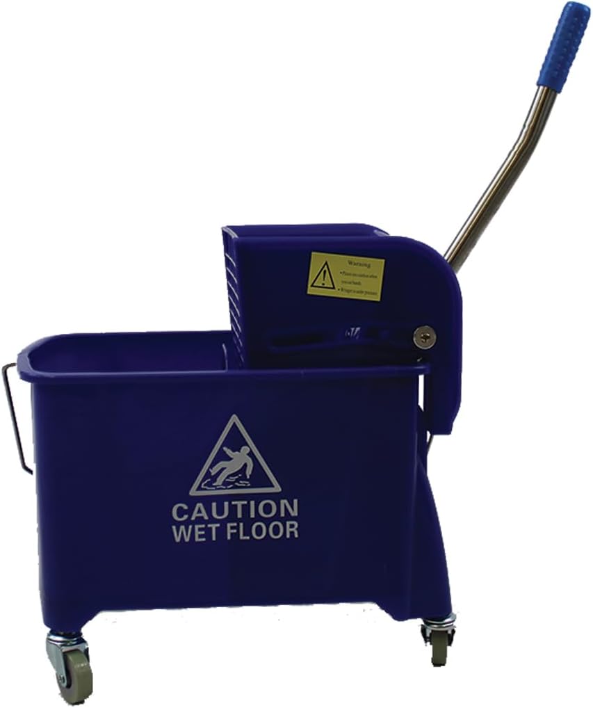 20L Rolling Janitorial Cleaning Mop Bucket, Commercial Restaurant, Down Press Wringer, Non-Marring Wheels (Blue)