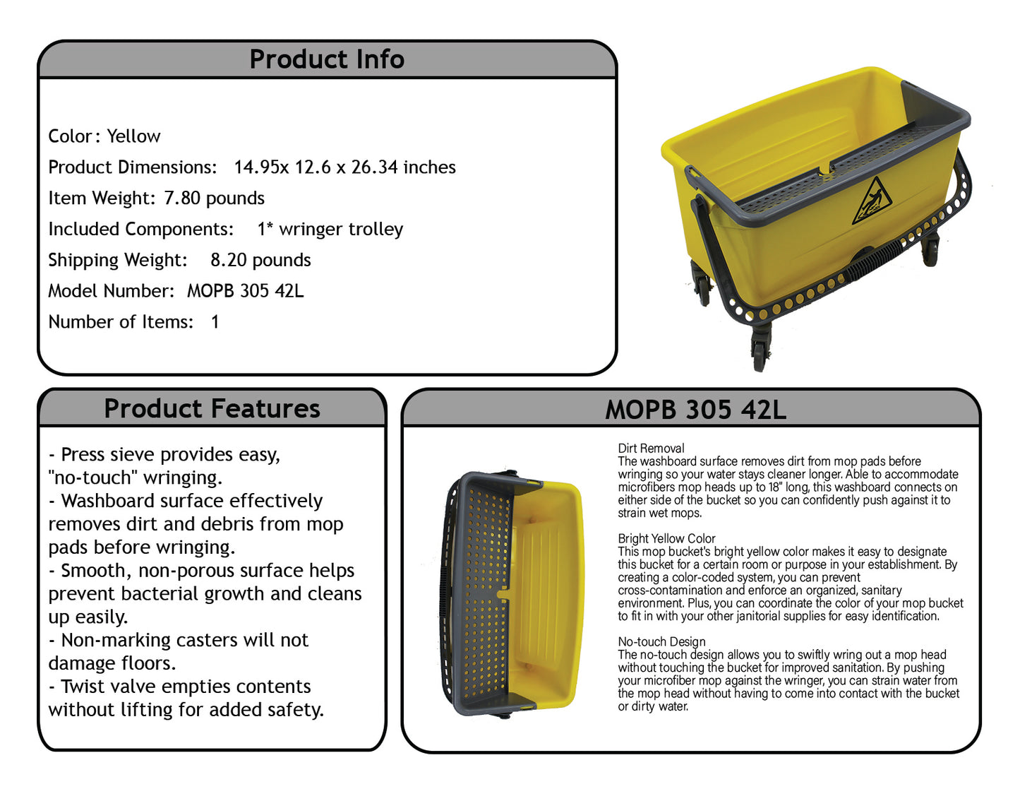 42L Window Flat Mop Bucket, Commercial, Microfiber Bucket/Heavy-Duty/Compact/Easy Cleaning/Multi-Compartment/with Wheels/for Professional Use/Ergonomic